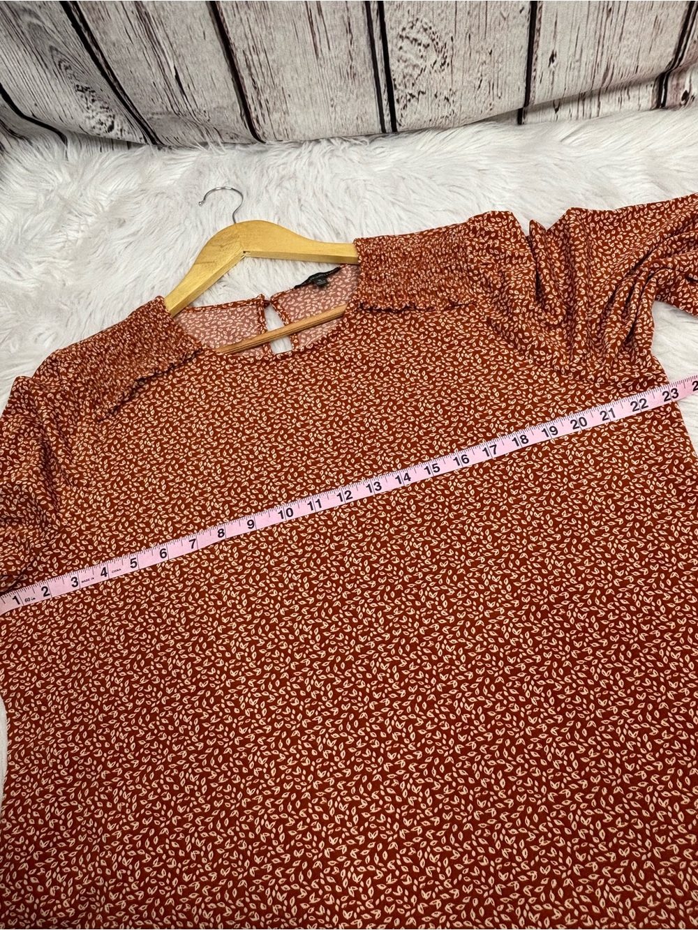 Adrianna Papell Women’s XL Rust Orange Blouse Leaf Print 3/4 Sleeves Shirred Top - Picture 11 of 14